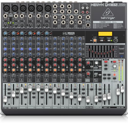 Behringer XENYX QX1832USB Premium 18-Input 3/2-Bus Mixer with XENYX Mic Preamps and Compressors, Klark Teknik Multi-FX Processor, Wireless Option and USB/Audio Interface