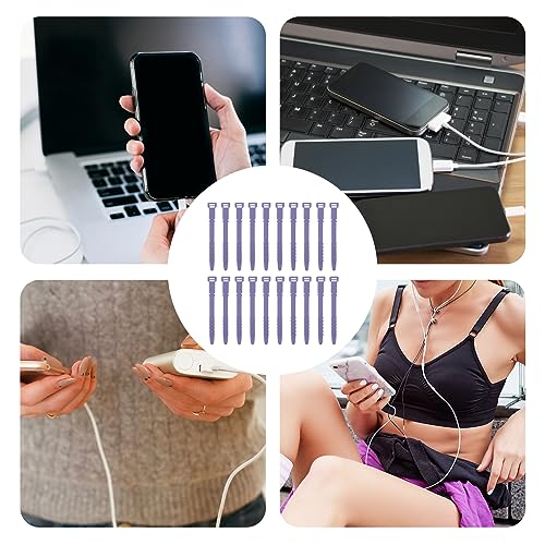 NQEUEPN 20pcs Reusable Purple Silicone Releasable Zip Ties, Cord Organizer Straps, Elastic Cord Management Cable Ties for Headphones, Charging Wire, Home Office Table Organization