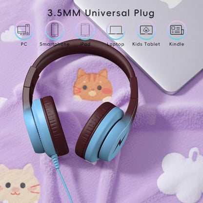 Candy Bila Wired Kids Headphones with Microphone, 85dB Safe Volume | Volume Limiter 85/94dB, HD Stereo Sound, Microphone and Wired Control,Foldable Design, Gradient Caramel Blue - color: Gradient Caramel Blue