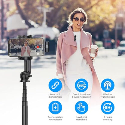 Moman Wireless Lavalier Microphone for iPhone, Clip on Microphone for Video Recording Interview Podcast Vlog YouTube, Wireless-lavalier-Mic-iPhone-Recording