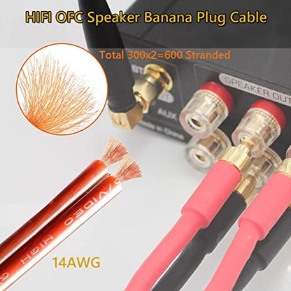 UCINNOVATE 2 Pack HiFi OFC Speaker Cable with Banana Plug to Jumper Spade, Banana Plug to U Fork Plug 14AWG Speaker Wire Cord Jumper Bridge Cable for Speaker Amplifier (6.56FT) - style: 2x 2m OFC Speaker Cables