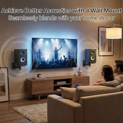 Speaker Wall Mount for Polk XT15/XT20/ES15/ES20/T15/R100/R200, Tilt & Swivel Wall Speaker Mount with Dual Side Clamp, Surround Sound Speaker Mounts for Polk Bookshelf Speaker Mount, Up to 55 lbs, Pair