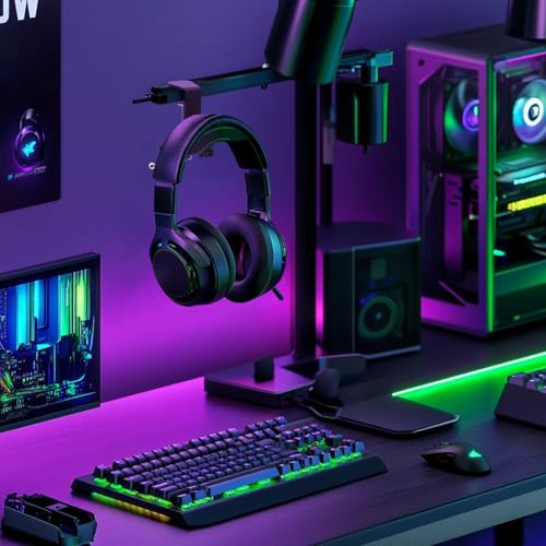 Headphone Hanger, PC Gaming Headset Stand Adjustable Clamp-On Headphone Hook Mount, Universal Fit for PC Accessories, Headphone Holder Under Desk