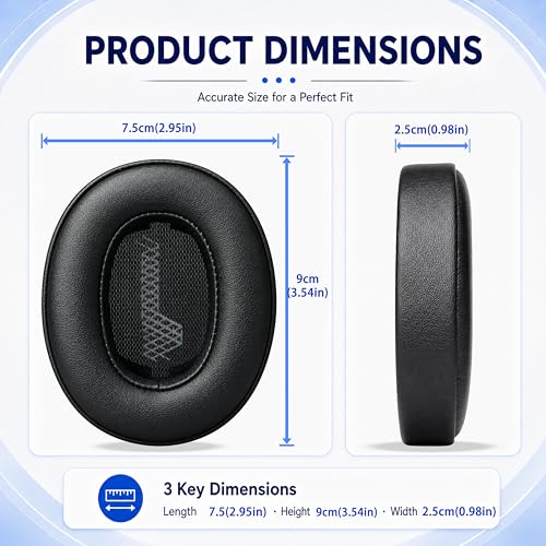 Replacement Ear Pads for JBL Live 500BT/Live 500 BT Headphone, Extra Thick Cushions, Ear Cups Cover, Soft Leather＆Memory Foam Headset Earpads (Black) - color: Black