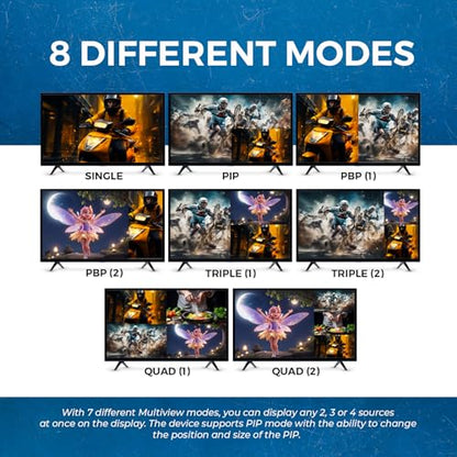 OREI 4x1 Multiviewer Switch - 4K@30hz, Audio Extract, RS-232, IR, PIP, EDID | HDMI Multiviewer, HDMI Switcher 4 in 1 Out – 10.2Gbps, 7 Display Modes, Auto Switching, Seamless Switching, HDCP 1.4 - style: 4x1 Multiviewer - 4K@30Hz with VGA