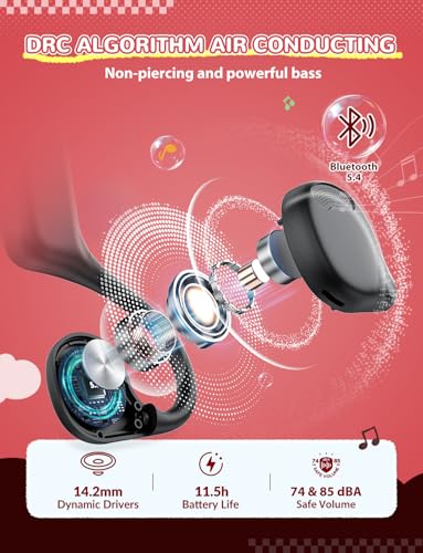 iClever OWS01 Kids Bluetooth Headphones, Air Conduction Open Ear Headphones | SafeSound Tech, Clear Audio Bluetooth 5.4, 360° Bending Ultra-Light Kids Wireless Headphones for Travel/School/Sports/Outdoor - color: Red & Black