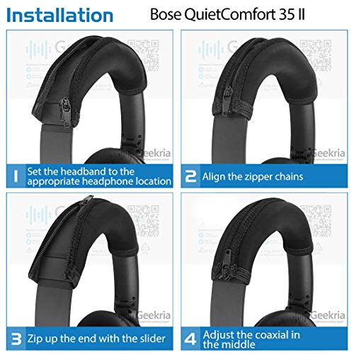 Geekria Flex Fabric Headband Cover Compatible with Bose QC45 QuietComfort 35II/QC35/QC25 Headphones, Replacement Repair Part, Sweat Cover, Easy DIY Installation (Black)