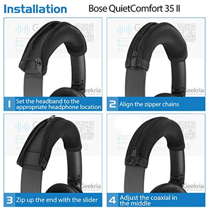 Geekria Flex Fabric Headband Cover Compatible with Bose QC45 QuietComfort 35II/QC35/QC25 Headphones, Replacement Repair Part, Sweat Cover, Easy DIY Installation (Black)