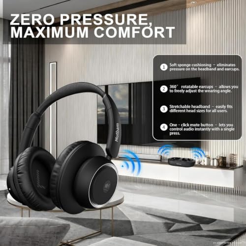 Wireless Headphones for TV, 65H Playtime, Charging Dock | TV Headphones Wireless for Seniors , Ideal Gifts, 65H Playtime Plug-Play, Low Latency, Perfect for Elderly Seniors