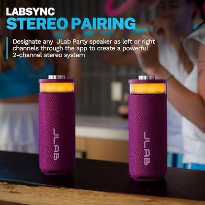 JLab, Go Party, Portable Bluetooth Speaker, Waterproof, RGB Lighting, LabSync, Mulberry - color: Mulberry