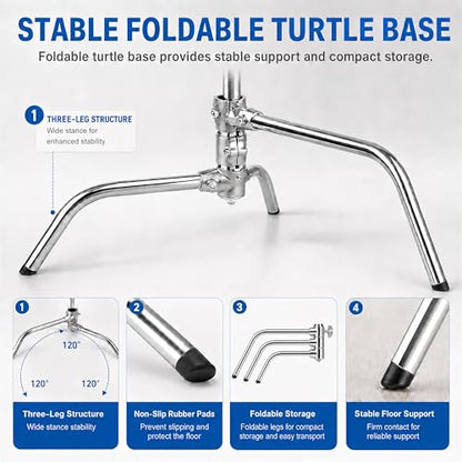 C Stand with Boom Arm, 6.9ft/210cm, 88cm Extension Arm | Heavy Duty Stainless Steel, Turtle Base, 2 Grip Heads, Buffer Spring, For Softbox, Reflector, Strobe - size: 210cm 1 Pack