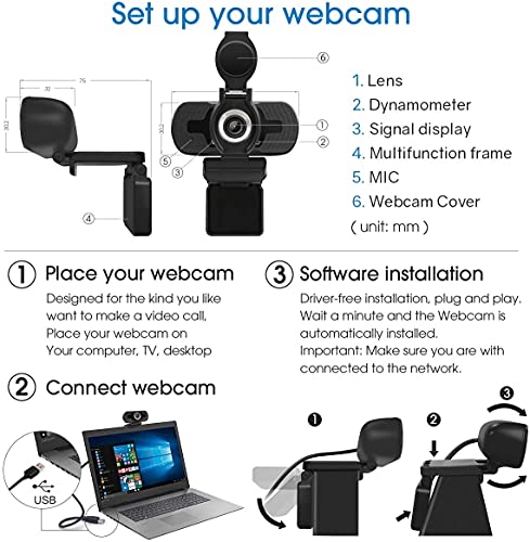 LarmTek Computer Camera with Microphone, 1080P Webcam with Webcam Cover Compatible with Mac OS Windows Laptop PC Desktop,HD Webcam for Live Streaming Gaming Calling Video Conferencing