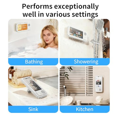 Shower Phone Holder Waterproof with Speaker Hole,360° Rotatable Shower Phone Case Holder,Anti Fog Phone Stand Mount for Bathroom Bathtub Kitchen Wall Mirror,for 4-7" iPhone 17 16 S25 Ultra - color: White