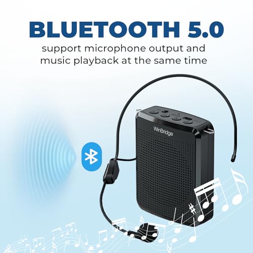 WinBridge 15W Voice Amplifier with Wired Headset Microphone for Teachers | Power-On Auto Sync,Dual Music + Voice Playback,Ideal for Teaching,Fitness, Tours & Public Speaking, Ultra-lightweight,WB008