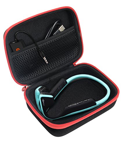 Case for Shokz openrun, openrun pro, openrun Mini, openmove, opencomm, Aeropex, OpenMove, Trekz, Trekz Mini, Trekz Air, Bluez 2, 2S; (Black with red Zip) - color: Black with red zip