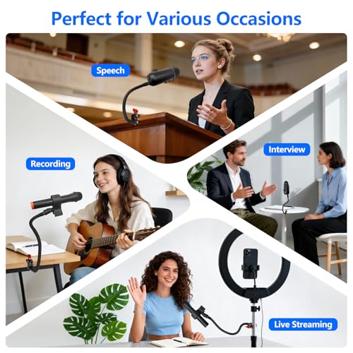 Gooseneck Microphone Stand, 19.69" Adjustable Mic Clip with 3/8" to 5/8" Adapter, Heavy Duty Metal Super Crab Desk & Pole Clamp Mic Holder Compatible with Shure/Fifine/AT2020/Pyle/Blue Snowball/Razer