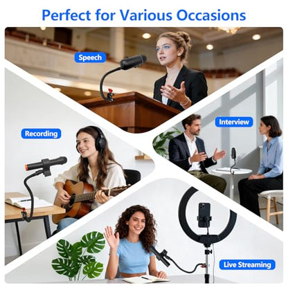 Gooseneck Microphone Stand, 19.69" Adjustable Mic Clip with 3/8" to 5/8" Adapter, Heavy Duty Metal Super Crab Desk & Pole Clamp Mic Holder Compatible with Shure/Fifine/AT2020/Pyle/Blue Snowball/Razer