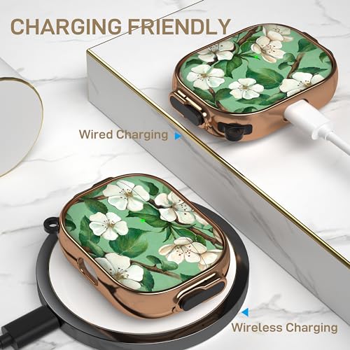 for AirPods Pro 2nd/1st Case with Safety Lock, Magsafe Compatible, Gardenia | Double Secure Lock,Drop Protection,Two-Piece Design,with Gold Keychain, Anti Lost, Dustproof, Cute AirPods Pro 2nd/1st Case - color: Green + White, size: AirPods Pro2/Pro1 Case