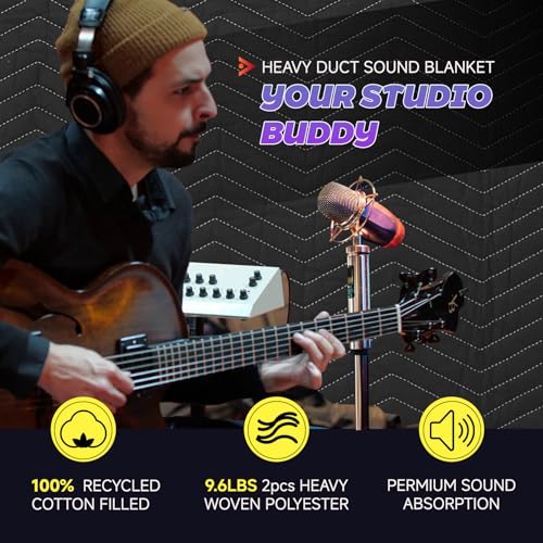 2 Pcs Large Sound Dampening Blanket 48" x 80", 850GSM Acoustic Sound Blanket with Grommets,Heavy Duty Studio Sound Absorption Blankets,Acoustic Blanket Noise Reduce,Light Blocker,Moving Blankets - size: 48 x 80 inch