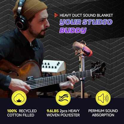 2 Pcs Large Sound Dampening Blanket 48" x 80", 850GSM Acoustic Sound Blanket with Grommets,Heavy Duty Studio Sound Absorption Blankets,Acoustic Blanket Noise Reduce,Light Blocker,Moving Blankets - size: 48 x 80 inch