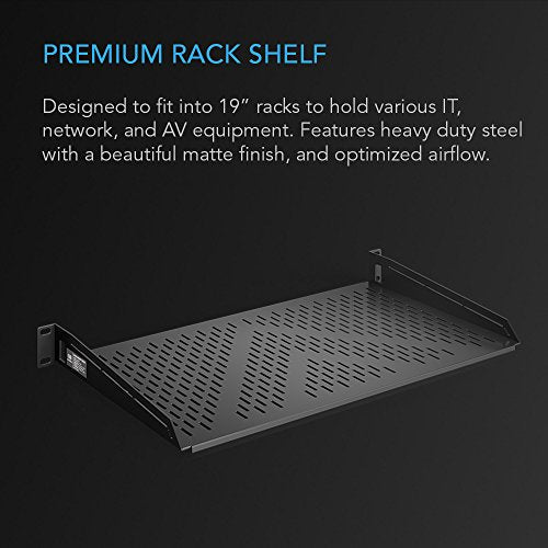 AC Infinity Vented Cantilever 1U Universal Rack Shelf, 10" Deep | Designed for 19” Equipment Racks. Heavy-Duty 2.4mm Cold Rolled Steel, 60lbs Capacity - size: 1RU 10" Deep