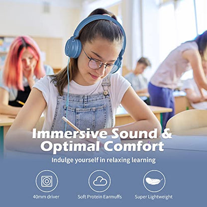 AILIHEN I35 Kids Headphones for School with Mic, 93dB Safe Volume, Blue | Wired On Ear Headphones for Girls Boys, 3.5mm Foldable Lightweight for Classroom Chromebook, Laptop, Computer, Tablet - color: Indigo