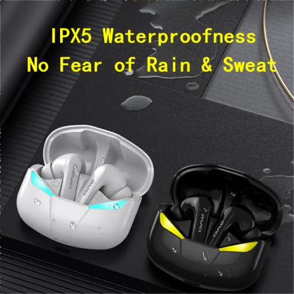 AWEI T35 Gaming Earbuds with Microphone,Wireless Bluetooth High Sensitivity Headphones with Game/Music Mode Breath Lights and 45 ms Ultra Low Latency(White)