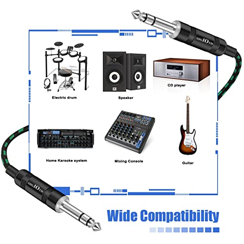 1/4 TRS to TRS Cable 6ft 2Pack 2 Meter Green Braided | Balance 6.35mm TRS Plug, Stereo Quarter inch TRS Male Cable for Power Speaker, Mixer, Amplifier - color: Green TRS to TRS, size: 6ft-2Pk