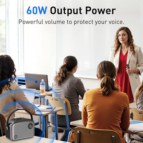 ZOWEETEK Portable Wireless Voice Amplifier UHF Handheld Mic & Bluetooth | 60W Output, Retro Design, Portable Speaker Set, PA System, for Teaching, Meeting, Public Speaking, Group Activities, Karaoke