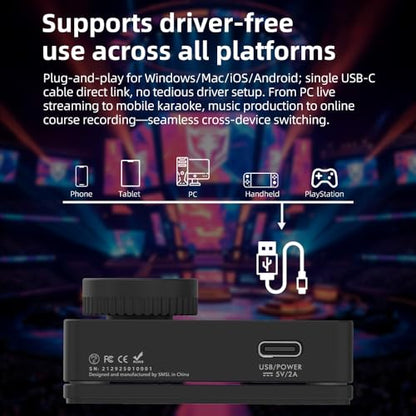 SMSL Nano ONE, Gaming External Sound Card Microphone/USB Input, 3.5mm Headphone Output,Music/Game/7.1 Virtual/Voice Enhancement Connects to Phones/Tablets/Computers/Gaming Consoles