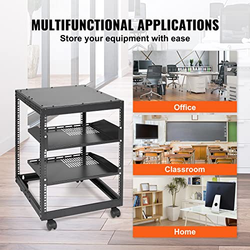VEVOR 12U Open Frame Server Rack, 23-40 in Adjustable Depth, Free Standing or Wall Mount Network Server Rack, 4 Post AV Rack with Casters, Holds All Your Networking IT Equipment AV Gear Router Modem | Free Standing or Wall Mount, Heavy Duty 4 Post, with 4
