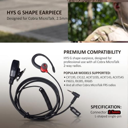 HYS Walkie Talkie Earpiece/Headset for Cobra 2.5mm RX380 Microtalk Radio | G Shape Earpiece with Mic PTT for Cobra 1 Pin CXT195 CX112 ACXT1035 ACXT145 ACXT545 PX655 RX385 RX685 FRS Two Way Radio - size: 2pcs-right-angle 2.5mm plugs