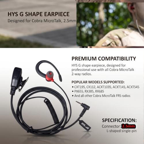 HYS G Shape Ear Hook Walkie Talkie Earpiece for Cobra CXT195 CX112 Radio | for Cobra MicroTalk FRS Radios with 2.5mm Jack CX112 CXT195 ACXT1035 ACXT545 PX655 RX385 RX685,for Secure Contact&Durability - size: 6pcs-right-angle 2.5mm plugs