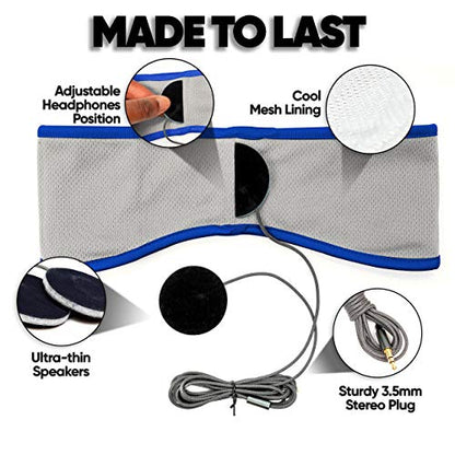 CozyPhones Sleep Headphones - Over Ear Headphones from Ultra Thin Cool Mesh Wired for Side Sleepers, Meditation, Running, Laptop, and Phone - Blue | Ultra Thin Cool Mesh Wired for Side Sleepers, Meditation, Running, Laptop, and Phone - color: Blue