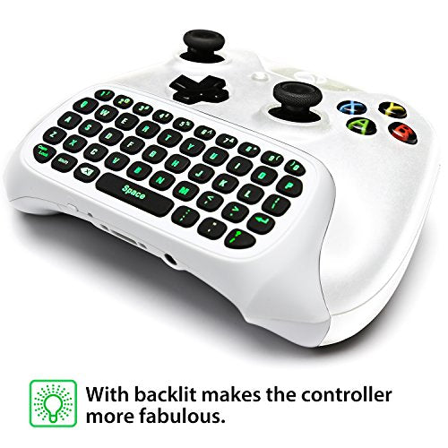 MoKo Green Backlight Keyboard for Xbox One Controller, White | Wireless Chatpad with Headset & Audio Jack, Xbox Accessories fit Xbox One/One S/ Elite/2, Series X/S, 2.4G Receiver Included - color: White