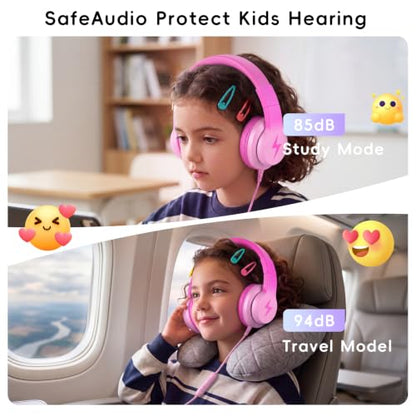 Candy Bila Wired Kids Headphones for School, Over-Ear for Boys Girls | Volume Limiter 85/94dB, HD Stereo Sound, Microphone and Wired Control, Foldable Design, Gradient Deep Pink - color: Gradient Deep Pink