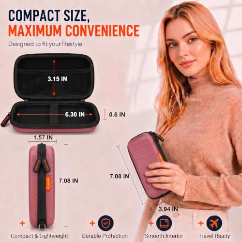 Rose Gold Small Hard Zipper Carrying Case, Universal Electronic Pouch Bag | Small Case Portable Storage Travel Pouch Bag for Power Bank, External Hard Drive, Charger, Cell Phone, USB Cable, Flash Drive - color: Rose Gold