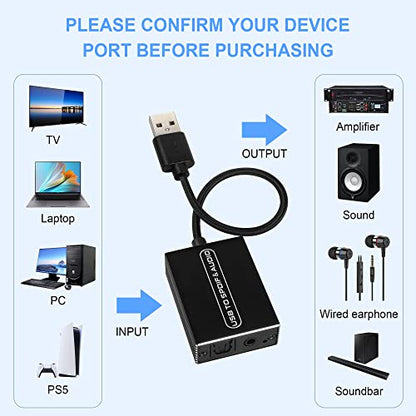GINTOOYUN USB Audio Extractor Converter USB to Optical Spdif Toslink & 3.5mm Audio Adapter Converter for TV, PS5, PS4, PC, Laptop,Smartphone to Sound Box Amplifier or Home Theater