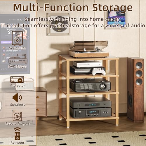 4-Tier AV Media Player Stand, Natural Stereo Cabinet, Modern Audio Shelf, Wooden TV Stand,Game Console Shelf, Multifunctional Entertainment Center, Suitable for Home, Conference Room - color: Natural, size: 4 Tier