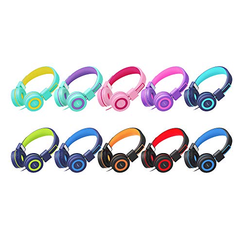 ELECDER i37 Kids Headphones for School Child Girls Boys Teens, Black/Blue | Foldable Adjustable Lightweight, 3.5mm Audio Jack On Ear Headphones for Smartphones Chromebook Computer PC Tablets Travel - color: Black