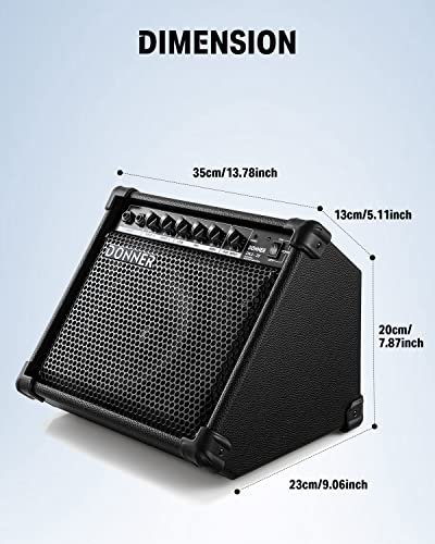 Donner DKA-20 Keyboard Amplifier 20 Watt Keyboard AMP with Aux in and Two Channels, Bass Guitar Amp, Piano Amplifier, Electronic Drum Speaker Support for Microphone Input - color: Black