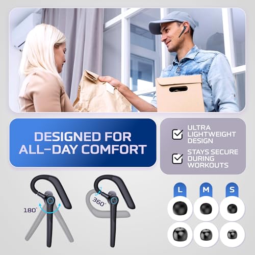 Philips Trucker Bluetooth Earpiece, Wireless Bluetooth Headset with Mic, 400mAh Charging Case with LED Display, All-Day Extended Talktime, Built-in Mic for Hands-Free Calling, Designed for Office Work - color: Black