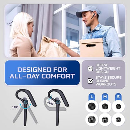 Philips Trucker Bluetooth Earpiece, Wireless Bluetooth Headset with Mic, 400mAh Charging Case with LED Display, All-Day Extended Talktime, Built-in Mic for Hands-Free Calling, Designed for Office Work - color: Black