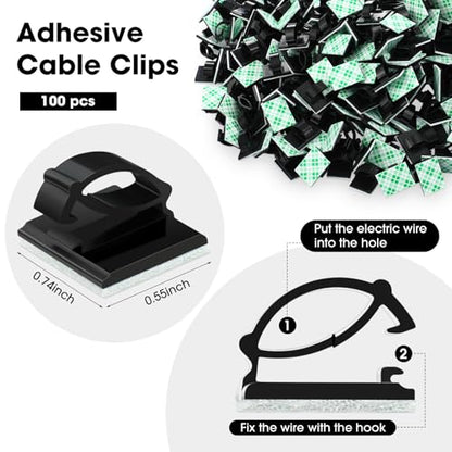Eboot 100 Pieces Adhesive Cable Wire Clips Strong Cord Clips Wire Holders Cable Cord Management Straps Clamps Tie Holder for the Wall, Under Desk, Car, Office and Home