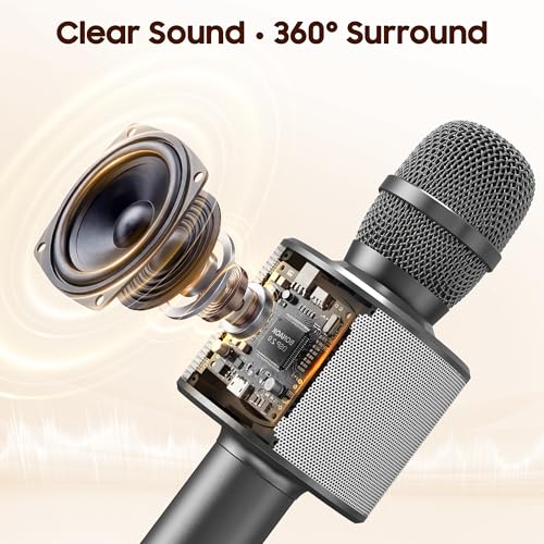 BONAOK Bluetooth Karaoke Microphone, Portable Mic for Adults Kids | Bluetooth 5.0, Echo Mode,Built-in Speaker, SD Card, for iPhone iPad, Handheld,Home Karaoke,Party,Gifts - color: Space Gray