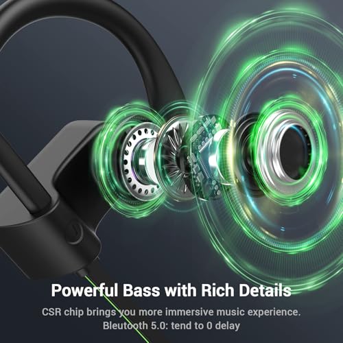 Bluetooth 5.3 Headphones, Wireless Sports In-Ear Earbuds IPX7 Waterproof | 16 Hours Playtime, Sweatproof Stereo Earphones with MIC, Noise Cancelling Headsets for Gym Running Workout, Clear Sound - color: Green