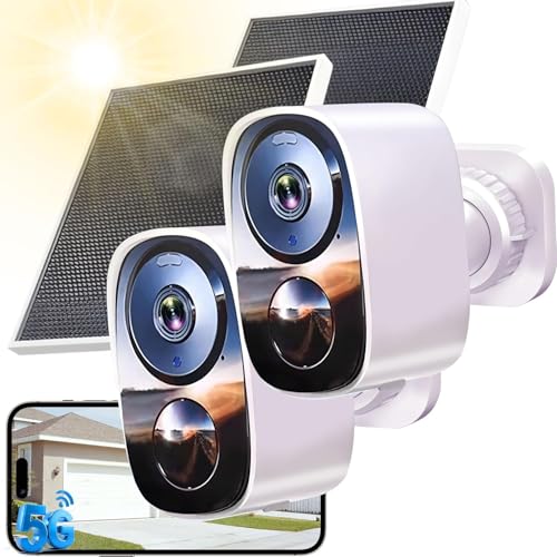 2 Pack 2.4G&5G Solar Security Cameras Wireless Outdoor with Free Cloud - color: White - 2 Pack 2.4G&5G Solar Panel Camera