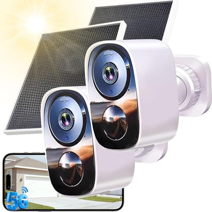 2 Pack 2.4G&5G Solar Security Cameras Wireless Outdoor with Free Cloud - color: White - 2 Pack 2.4G&5G Solar Panel Camera