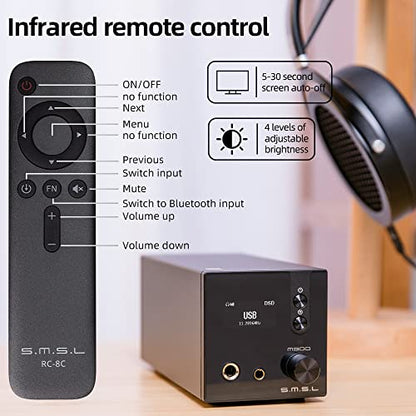 S.M.S.L Upgraded M300SE HiFi Headphone Amplifier, 2PCS of CS43131 MQA Audio DAC, USB/Optical/Coaxial/Bluetooth Input DSD MQA XMOS Balanced XLR Output THD+N 0.00013% with Remote Control