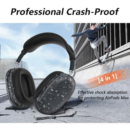 fomissky-sisa 4 in 1 AirPods Max Case Glitter Headphone Covers, Black | Clear TPU Ear Cup Covers, Soft Silicone Earpads + Headband Cover Set, Scratch-Proof Protective Headphone Accessory Gift - color: Black
